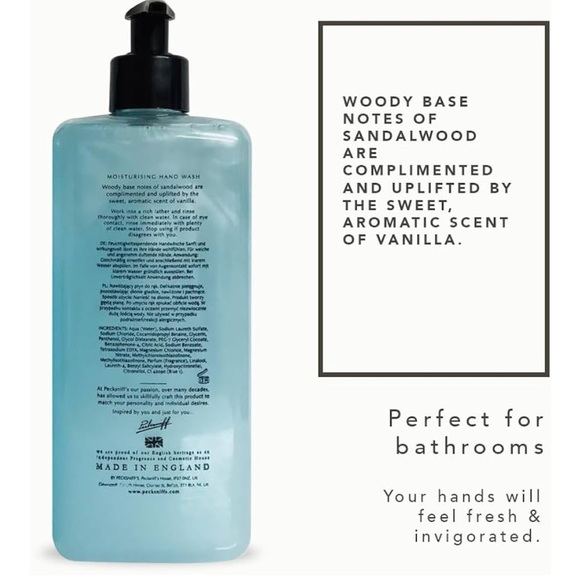 NEW PECKSNIFF'S 2 Piece Set Sandalwood & Vanilla Hand Wash Pump Dispenser 750ml - Picture 3 of 5